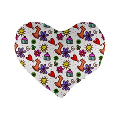 Cute Doodle Wallpaper Pattern Standard 16  Premium Heart Shape Cushions by BangZart