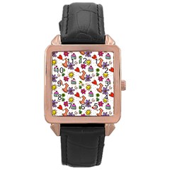 Cute Doodle Wallpaper Pattern Rose Gold Leather Watch  by BangZart