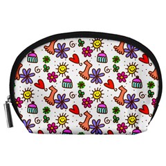 Cute Doodle Wallpaper Pattern Accessory Pouches (large) 