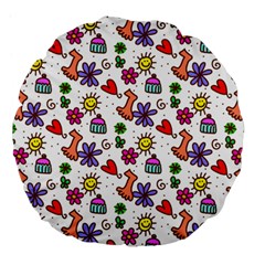 Cute Doodle Wallpaper Pattern Large 18  Premium Flano Round Cushions