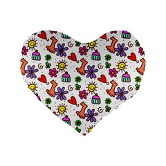 Cute Doodle Wallpaper Pattern Standard 16  Premium Flano Heart Shape Cushions by BangZart