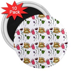 Handmade Pattern With Crazy Flowers 3  Magnets (10 Pack)  by BangZart