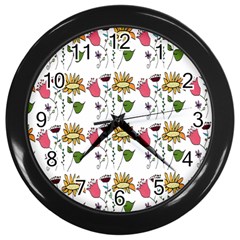 Handmade Pattern With Crazy Flowers Wall Clocks (black) by BangZart