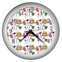 Handmade Pattern With Crazy Flowers Wall Clocks (silver)  by BangZart