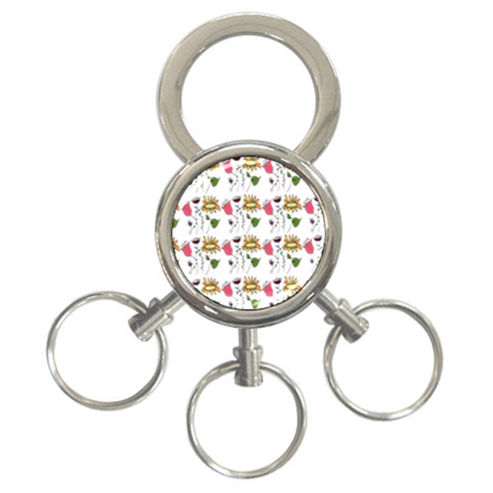 Handmade Pattern With Crazy Flowers 3-Ring Key Chains