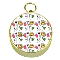 Handmade Pattern With Crazy Flowers Gold Compasses by BangZart