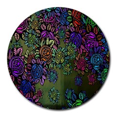 Grunge Rose Background Pattern Round Mousepads by BangZart