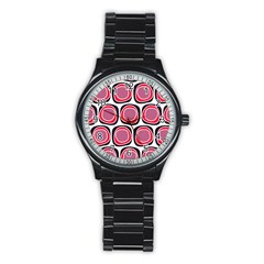 Wheel Stones Pink Pattern Abstract Background Stainless Steel Round Watch by BangZart