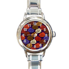 Colorful Trees Background Pattern Round Italian Charm Watch by BangZart