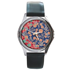 Floral Seamless Pattern Vector Texture Round Metal Watch by BangZart