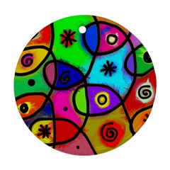 Digitally Painted Colourful Abstract Whimsical Shape Pattern Ornament (round) by BangZart