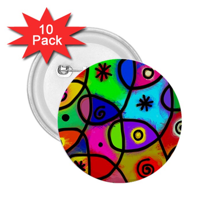 Digitally Painted Colourful Abstract Whimsical Shape Pattern 2.25  Buttons (10 pack) 