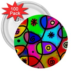 Digitally Painted Colourful Abstract Whimsical Shape Pattern 3  Buttons (100 Pack)  by BangZart