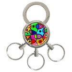 Digitally Painted Colourful Abstract Whimsical Shape Pattern 3-Ring Key Chains Front