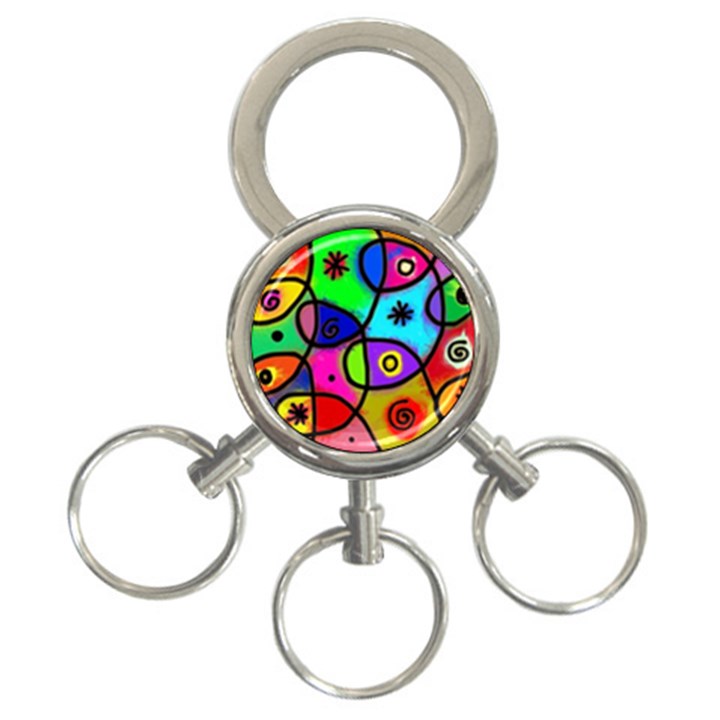 Digitally Painted Colourful Abstract Whimsical Shape Pattern 3-Ring Key Chains