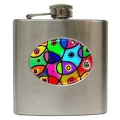 Digitally Painted Colourful Abstract Whimsical Shape Pattern Hip Flask (6 Oz) by BangZart