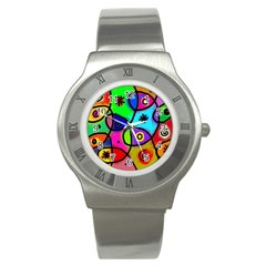 Digitally Painted Colourful Abstract Whimsical Shape Pattern Stainless Steel Watch by BangZart