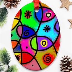 Digitally Painted Colourful Abstract Whimsical Shape Pattern Oval Ornament (two Sides) by BangZart