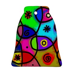 Digitally Painted Colourful Abstract Whimsical Shape Pattern Bell Ornament (two Sides) by BangZart