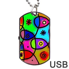 Digitally Painted Colourful Abstract Whimsical Shape Pattern Dog Tag Usb Flash (one Side) by BangZart