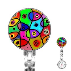 Digitally Painted Colourful Abstract Whimsical Shape Pattern Stainless Steel Nurses Watch by BangZart