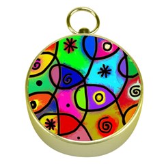 Digitally Painted Colourful Abstract Whimsical Shape Pattern Gold Compasses by BangZart