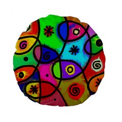 Digitally Painted Colourful Abstract Whimsical Shape Pattern Standard 15  Premium Flano Round Cushions by BangZart