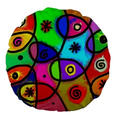 Digitally Painted Colourful Abstract Whimsical Shape Pattern Large 18  Premium Flano Round Cushions by BangZart