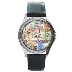 A Village Drawn In A Doodle Style Round Metal Watch by BangZart