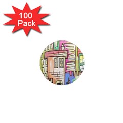 A Village Drawn In A Doodle Style 1  Mini Magnets (100 Pack)  by BangZart