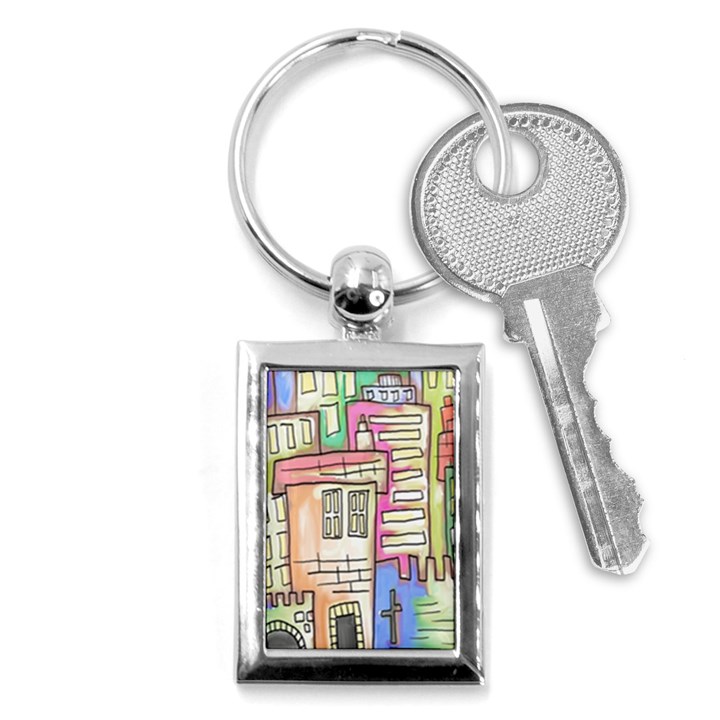 A Village Drawn In A Doodle Style Key Chains (Rectangle) 