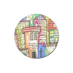 A Village Drawn In A Doodle Style Magnet 3  (round) by BangZart