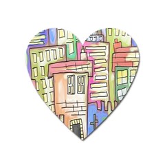 A Village Drawn In A Doodle Style Heart Magnet by BangZart