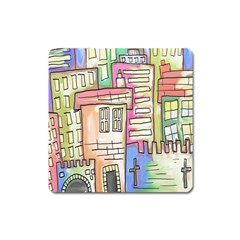 A Village Drawn In A Doodle Style Square Magnet by BangZart