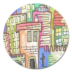 A Village Drawn In A Doodle Style Magnet 5  (round) by BangZart