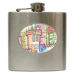 A Village Drawn In A Doodle Style Hip Flask (6 Oz) by BangZart