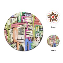 A Village Drawn In A Doodle Style Playing Cards (round)  by BangZart