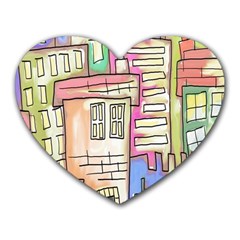 A Village Drawn In A Doodle Style Heart Mousepads by BangZart