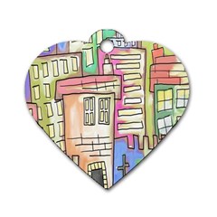 A Village Drawn In A Doodle Style Dog Tag Heart (two Sides) by BangZart