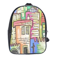 A Village Drawn In A Doodle Style School Bags(large)  by BangZart