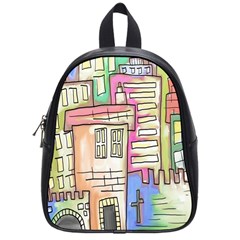 A Village Drawn In A Doodle Style School Bags (small)  by BangZart