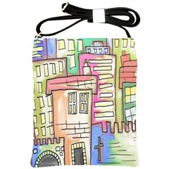 A Village Drawn In A Doodle Style Shoulder Sling Bags by BangZart