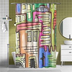 A Village Drawn In A Doodle Style Shower Curtain 48  X 72  (small)  by BangZart