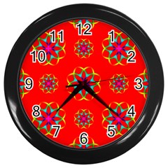 Rainbow Colors Geometric Circles Seamless Pattern On Red Background Wall Clocks (black) by BangZart