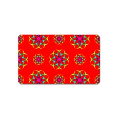 Rainbow Colors Geometric Circles Seamless Pattern On Red Background Magnet (name Card) by BangZart