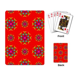 Rainbow Colors Geometric Circles Seamless Pattern On Red Background Playing Card by BangZart