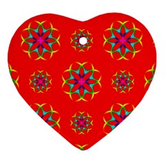 Rainbow Colors Geometric Circles Seamless Pattern On Red Background Heart Ornament (two Sides) by BangZart