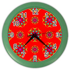 Rainbow Colors Geometric Circles Seamless Pattern On Red Background Color Wall Clocks by BangZart