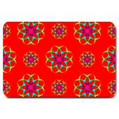 Rainbow Colors Geometric Circles Seamless Pattern On Red Background Large Doormat  by BangZart