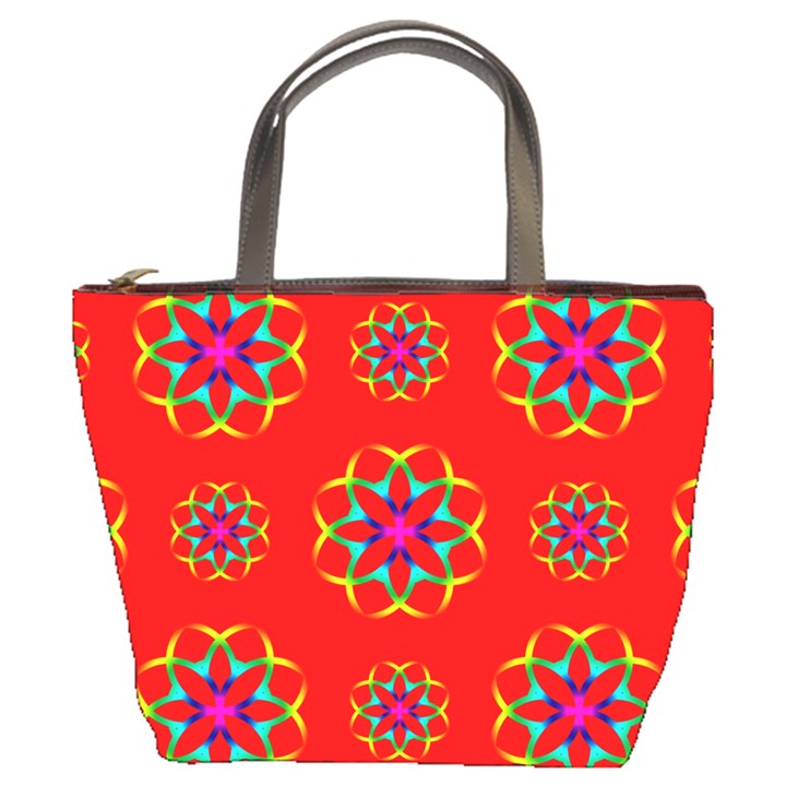 Rainbow Colors Geometric Circles Seamless Pattern On Red Background Bucket Bags